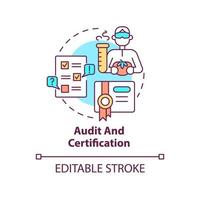 revisione e certificazione concetto icona. analisi servizio astratto idea magro linea illustrazione. ispezione e verifica. isolato schema disegno. modificabile ictus. aria, miriade pro-grassetto font Usato vettore