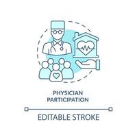 medico partecipazione turchese concetto icona. terapista consultazione. ospizio cura astratto idea magro linea illustrazione. isolato schema disegno. modificabile ictus. aria, miriade pro-grassetto font Usato vettore