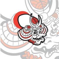 demone tengu maschera giapponese stile maglietta illustrazione design. giapponese maschera illustrazione vettore isolato. adatto per maglietta disegno, manifesto, logo, e sfondo.