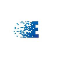 lettera e pixel logo, veloce in movimento e icona vettore