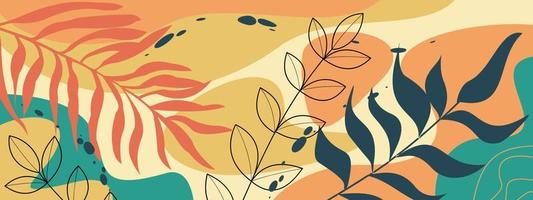 botanico paesaggio parete arte vettore impostare. boho estetico le foglie con astratto forme. design per Stampa, coperchio, sfondo, minimo parete arte e naturale. vettore illustrazione.