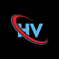 hv logo. hv design. blu e rosso hv lettera. hv lettera logo design. iniziale lettera hv connesso cerchio maiuscolo monogramma logo vettore