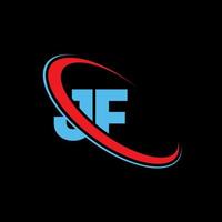 jf logo. jf design. blu e rosso jf lettera. jf lettera logo design. iniziale lettera jf connesso cerchio maiuscolo monogramma logo. vettore