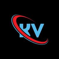 kv logo. kv design. blu e rosso kv lettera. kv lettera logo design. iniziale lettera kv connesso cerchio maiuscolo monogramma logo. vettore