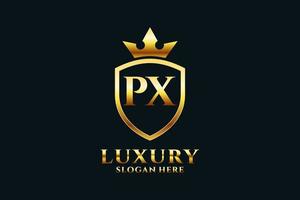 iniziale px elegante lusso monogramma logo o distintivo modello con pergamene e reale corona - Perfetto per lussuoso il branding progetti vettore