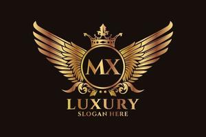 lusso reale ala lettera mx cresta oro colore logo vettore, vittoria logo, cresta logo, ala logo, vettore logo modello.
