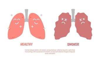 salutare e fumatore polmone cartone animato illustrazione manifesto confronto vettore