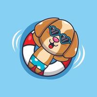 carino cane nel occhiali da sole galleggiante con boa cartone animato illustrazione vettore
