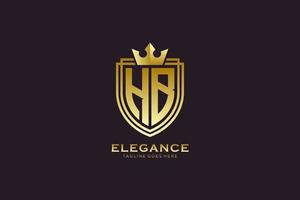 iniziale hb elegante lusso monogramma logo o distintivo modello con pergamene e reale corona - Perfetto per lussuoso il branding progetti vettore