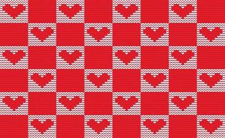 cuore maglia modello vettore, attraversare punto amore San Valentino sfondo, rosso e bianca ricamo struttura design vettore