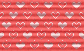 cuore maglia modello vettore, bianca amore ricamo su leggero rosso sfondo, attraversare punto amore San Valentino design vettore