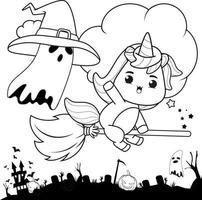 Halloween colorazione libro con carino unicorno vettore