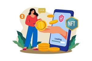 concetto di illustrazione di trading nft su sfondo bianco vettore