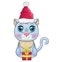 carino cartone animato gatto nel Santa cappello con regalo, Natale sfera, caramella kane. inverno 2023, Natale e Cinese nuovo vettore