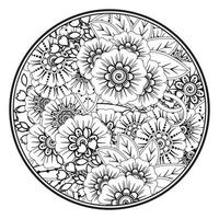 motivo circolare a forma di mandala per henné, mehndi, tatuaggio, decorazione. ornamento decorativo in stile etnico orientale. pagina del libro da colorare. vettore