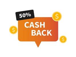 vettore cashback etichetta. attività commerciale denaro contante indietro icona. ritorno di i soldi a partire dal acquisti. moderno cashback striscione. 50 per cento.