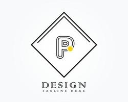 logo design modello con lettera p di il alfabeto nel un' scatola con giallo arrotondato votazione vettore