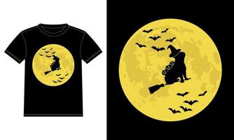 francese bulldog strega nel Luna divertente Halloween maglietta vettore