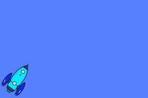 blu sfondo sfondo con razzo illustrazione mano disegnato cartone animato vettore