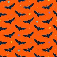 carino contento Halloween pipistrello pipistrelli cartone animato senza soluzione di continuità modello vettore arancia sfondo fantasma stella
