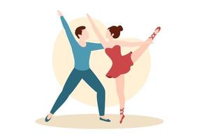 balletto modello mano disegnato cartone animato piatto illustrazione coppia ballerina danza indossare tutu costumi su palcoscenico design vettore