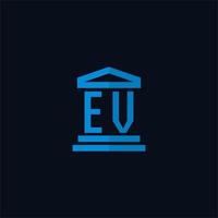 ev iniziale logo monogramma con semplice palazzo di giustizia edificio icona design vettore
