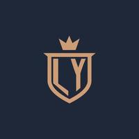 LY monogramma iniziale logo con scudo e corona stile vettore