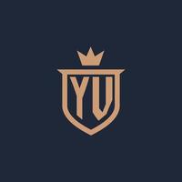 yv monogramma iniziale logo con scudo e corona stile vettore