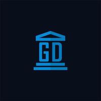 gd iniziale logo monogramma con semplice palazzo di giustizia edificio icona design vettore