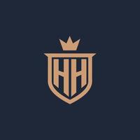 hh monogramma iniziale logo con scudo e corona stile vettore