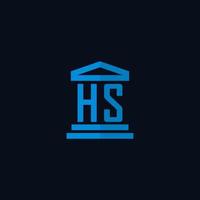 hs iniziale logo monogramma con semplice palazzo di giustizia edificio icona design vettore