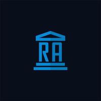 RA iniziale logo monogramma con semplice palazzo di giustizia edificio icona design vettore