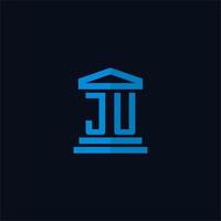 ju iniziale logo monogramma con semplice palazzo di giustizia edificio icona design vettore