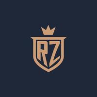 rz monogramma iniziale logo con scudo e corona stile vettore