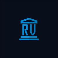 rv iniziale logo monogramma con semplice palazzo di giustizia edificio icona design vettore