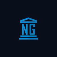 ng iniziale logo monogramma con semplice palazzo di giustizia edificio icona design vettore