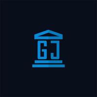 gj iniziale logo monogramma con semplice palazzo di giustizia edificio icona design vettore