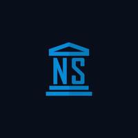 ns iniziale logo monogramma con semplice palazzo di giustizia edificio icona design vettore