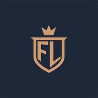 fl monogramma iniziale logo con scudo e corona stile vettore