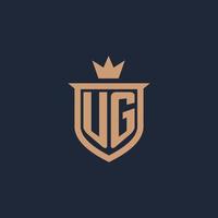 ug monogramma iniziale logo con scudo e corona stile vettore