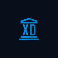 xd iniziale logo monogramma con semplice palazzo di giustizia edificio icona design vettore