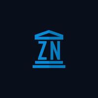 zn iniziale logo monogramma con semplice palazzo di giustizia edificio icona design vettore