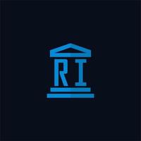 RI iniziale logo monogramma con semplice palazzo di giustizia edificio icona design vettore