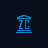 zc iniziale logo monogramma con semplice palazzo di giustizia edificio icona design vettore