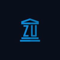 zu iniziale logo monogramma con semplice palazzo di giustizia edificio icona design vettore