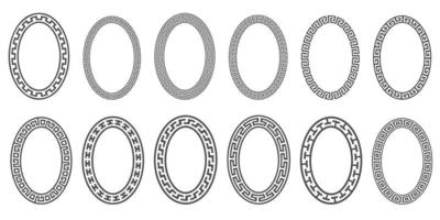 greco chiave ovale telaio impostare. ellisse antico disegni. cerchio frontiere con meandro ornamenti. vettore