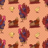 senza soluzione di continuità sfondo con mano disegnato gallo, galline e polli vettore