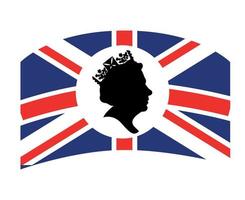 Regina Elisabetta viso nero e bianca con Britannico unito regno bandiera nazionale Europa emblema vettore illustrazione astratto design elemento