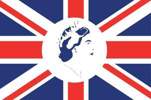 Regina Elisabetta viso ritratto blu con Britannico unito regno bandiera nazionale Europa emblema icona vettore illustrazione astratto design elemento