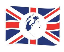 Regina Elisabetta viso ritratto blu con Britannico unito regno bandiera nazionale Europa emblema nastro icona vettore illustrazione astratto design elemento